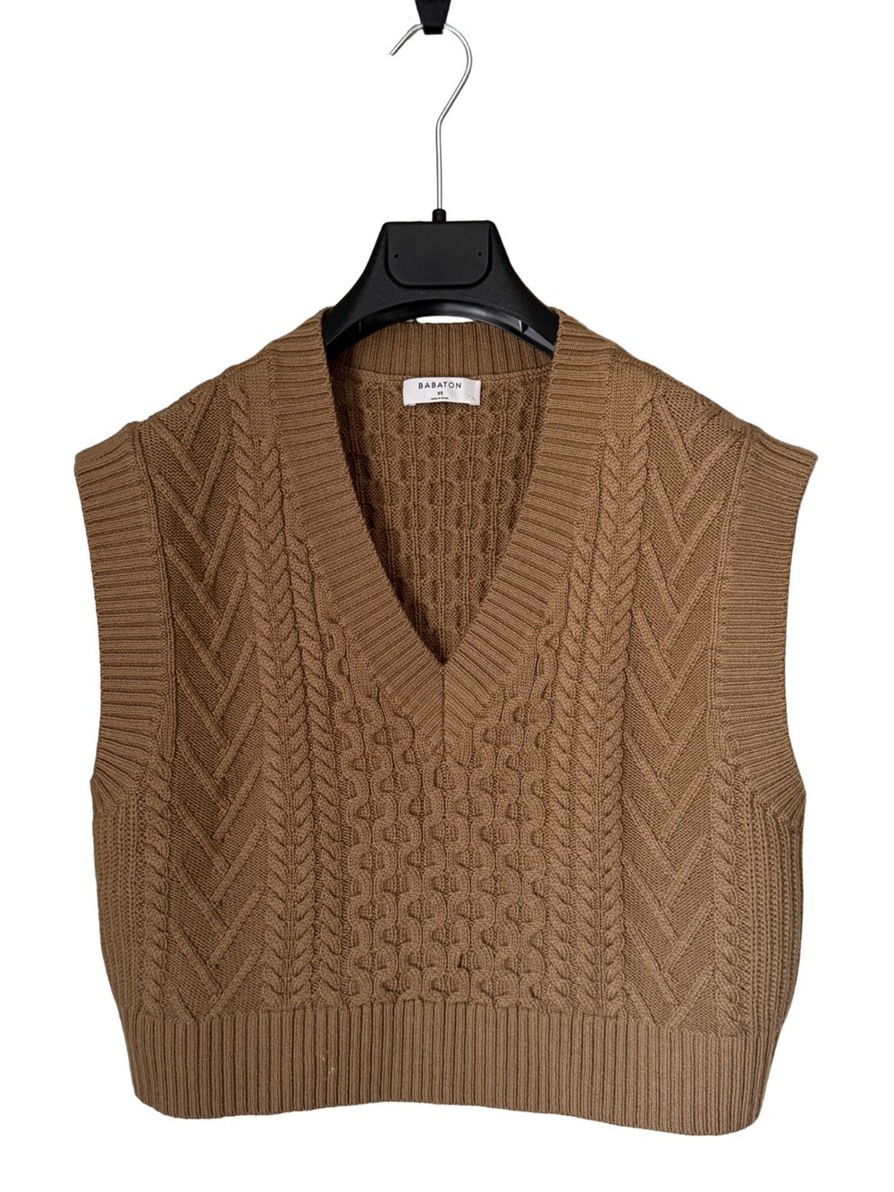 Babaton Brown Cable-Knit V-Neck Sweater Vest